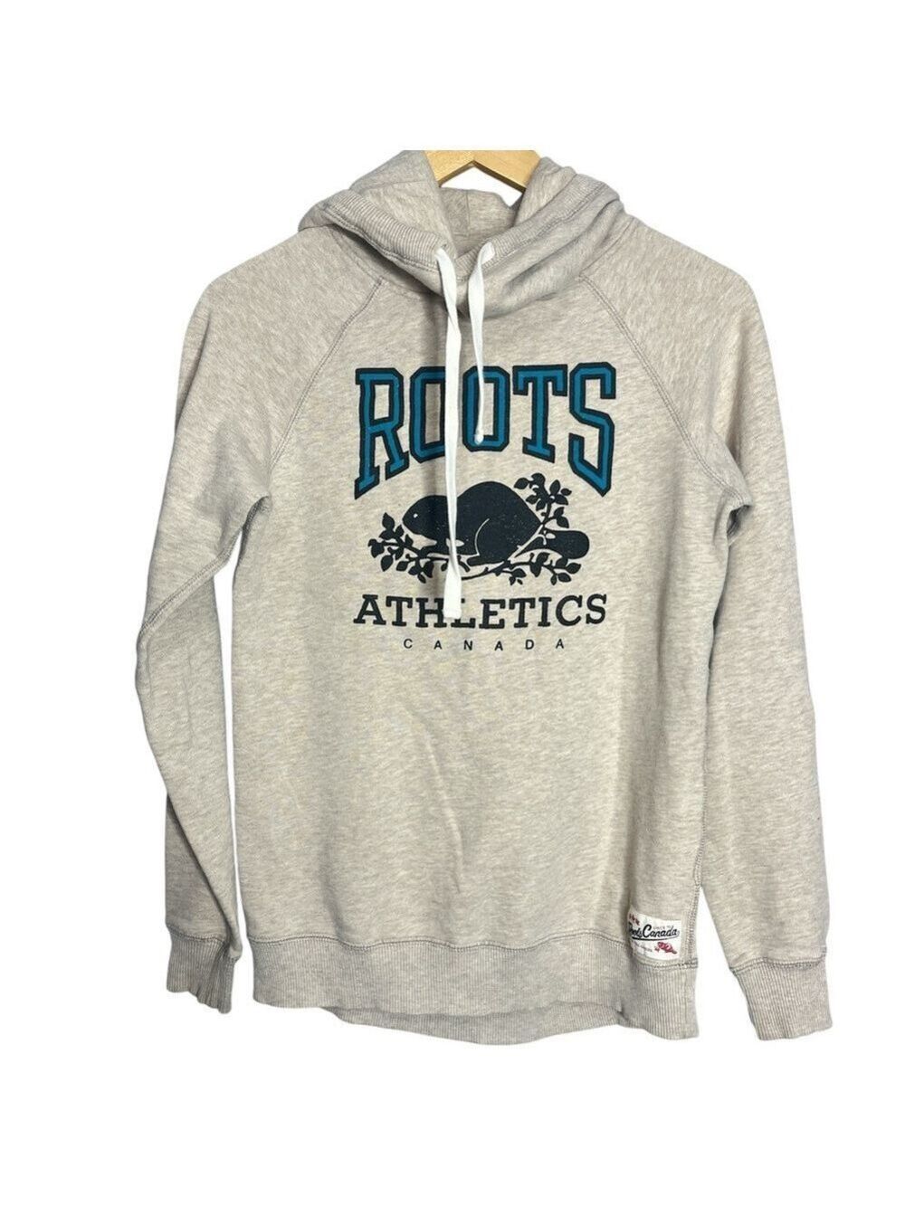 Roots Cowl Funnel Neck Beaver Logo Pullover Hoodie, size S